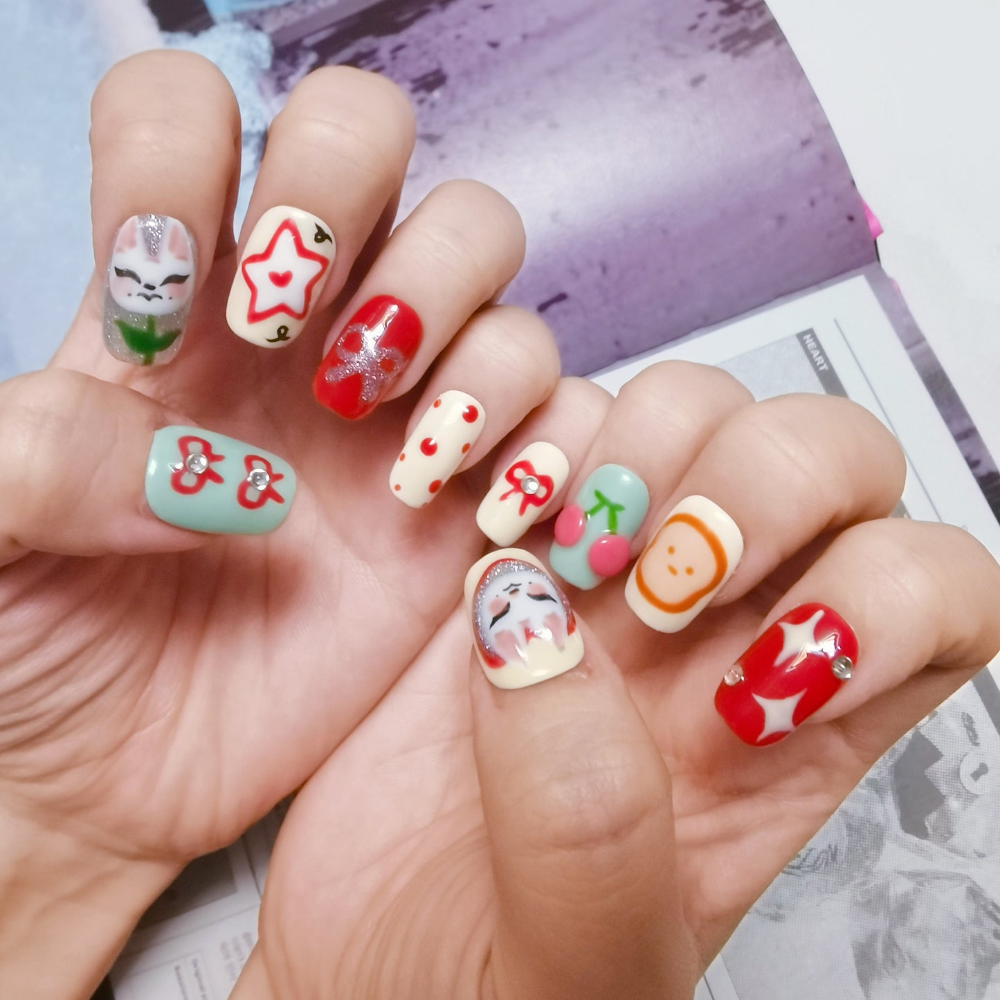 Bright Foxy Innie Handmade Press On Nail