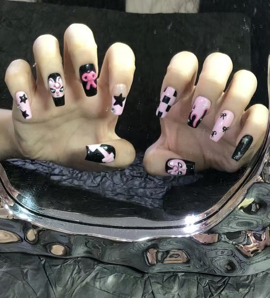 Black Pink Cool Dwaekki Handmade Press On Nail