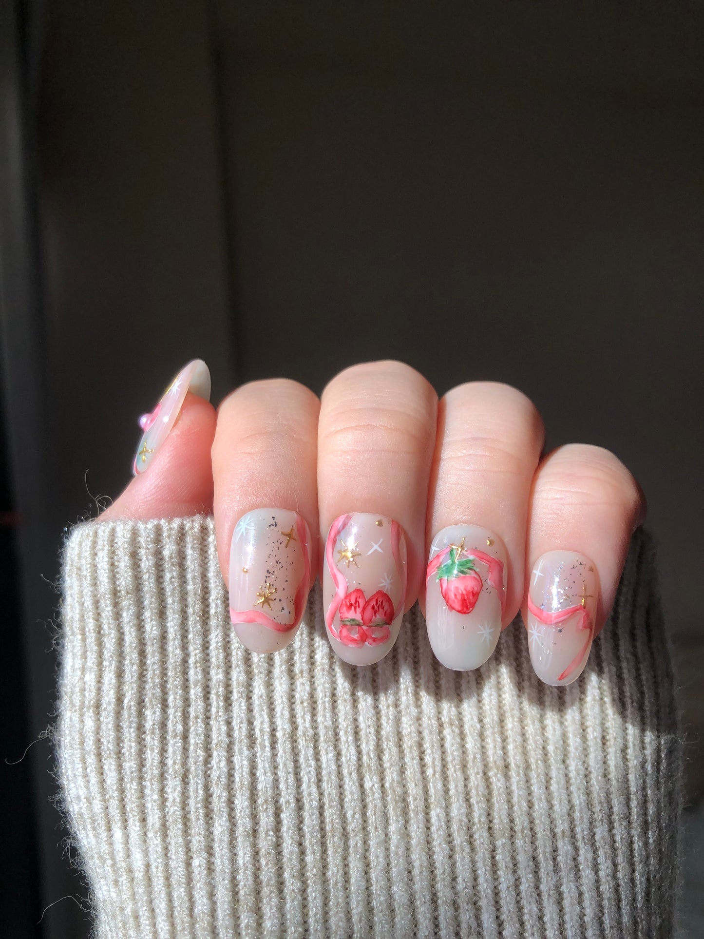 Ballet Style Strawberry Oval Press On Nail