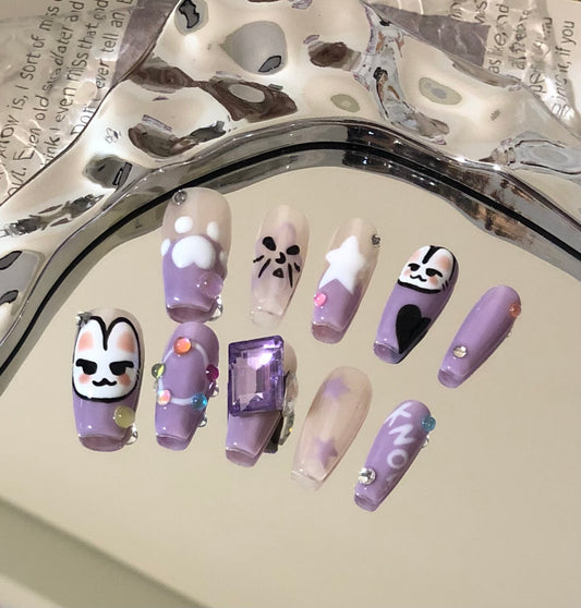 Shiny Rabbit Know Hand Made Press On Nail