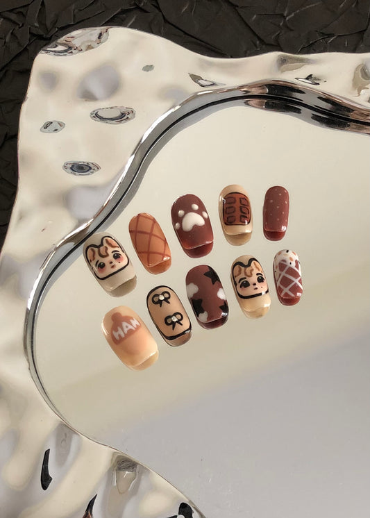 Choco Brown Quokka Hannie Handmade Press On Nail