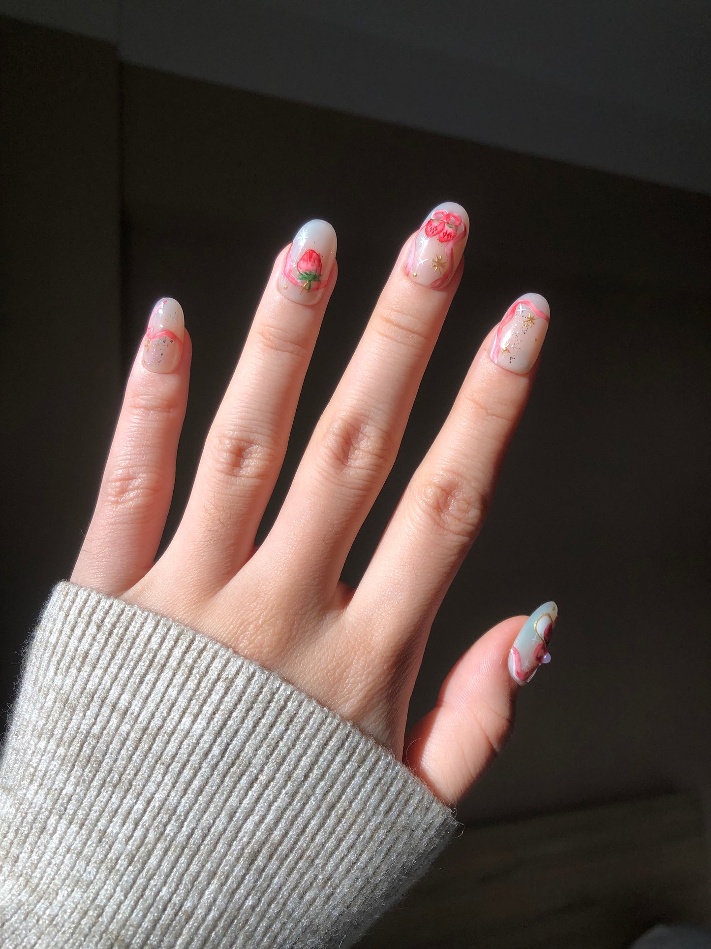 Ballet Style Strawberry Oval Press On Nail