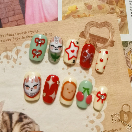 Bright Foxy Innie Handmade Press On Nail